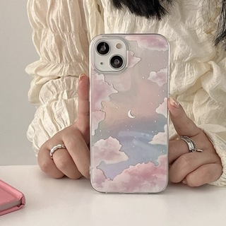 iPhone 12  mini ケース　月　夜空　ピンク　キラキラ　可愛い　韓国(iPhoneケース)