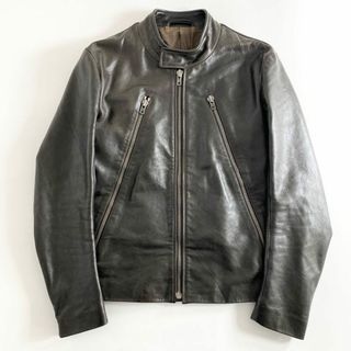 マルタンマルジェラ(Maison Martin Margiela)の48e22 MAISON MARTIN MARGIELA メゾンマルタンマルジェラ 八の字 シングルライダース レザージャケット ハの字 S50AM0147 46 ダークブラウン 牛革(レザージャケット)