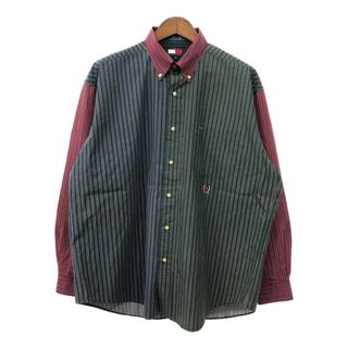 TOMMY HILFIGER - 90年代 TOMMY HILFIGER トミーヒルフィガー ボタンダウン 長袖シャツ ストライプ マルチカラー (メンズ L) 中古 古着 Q7328