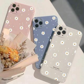 iPhone 12 ケース　ブルー　花　フラワー　ニコちゃん　デイジー　韓国　1(iPhoneケース)