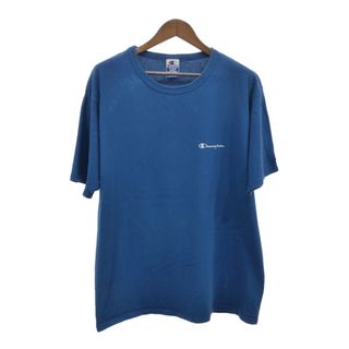 チャンピオン(Champion)の90年代 Champion チャンピオン AUTHENTIC オーセンティック 半袖Ｔシャツ ワンポイント ブルー (メンズ X-LARGE) 中古 古着 Q7333(Tシャツ/カットソー(半袖/袖なし))