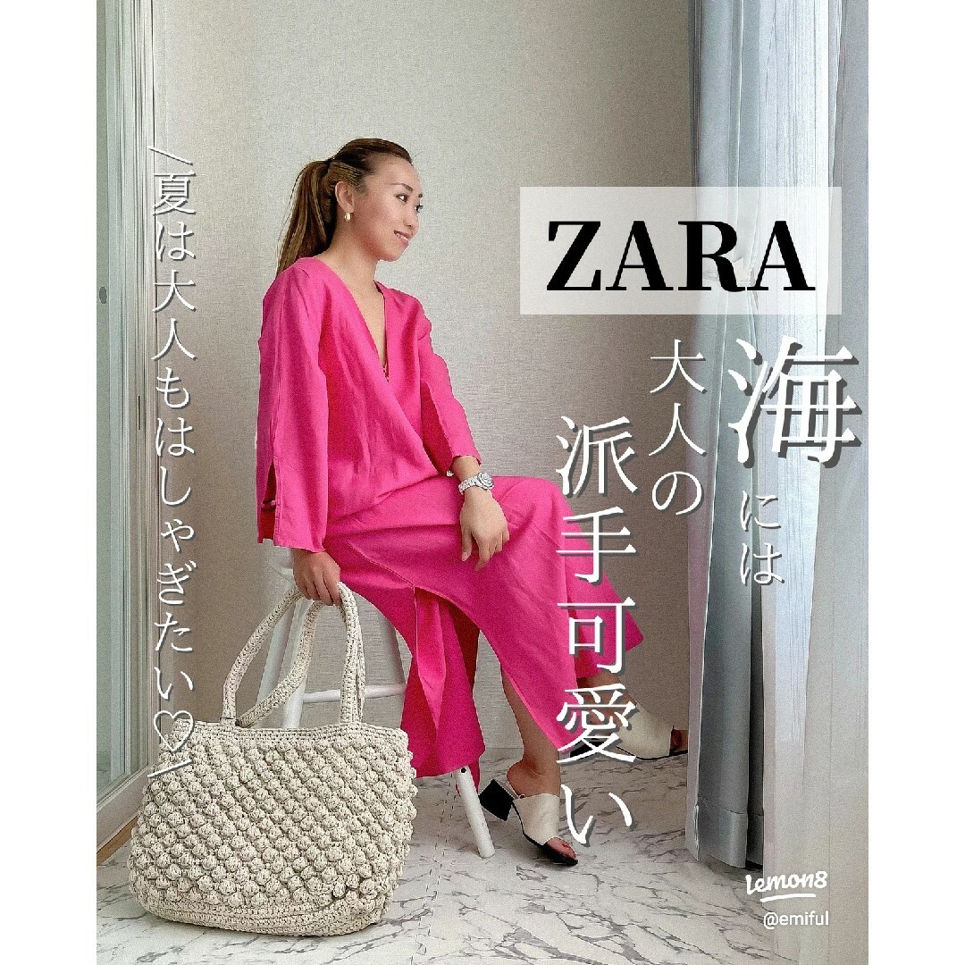 ZARA(ザラ)のZARA　リネンブレンド チュニック ワンピース　Sサイズ　ピンク レディースのワンピース(ロングワンピース/マキシワンピース)の商品写真