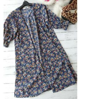 美品！Dreamymina☆5分～6分袖花柄ロングシフォンシャツ(カーディガン)