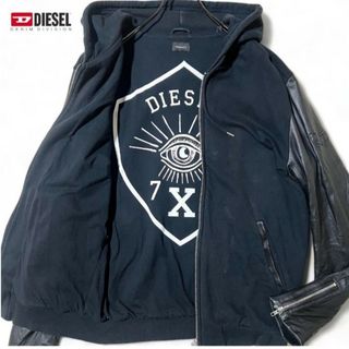 DIESEL - DIESEL ディーゼル ラムスキン #レザー 切替 ジップ パーカー XL