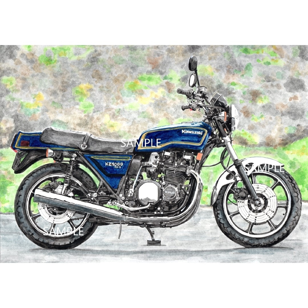 まみょん様　専用ページ　バイク　水彩画　イラスト 自動車/バイクのバイク(その他)の商品写真