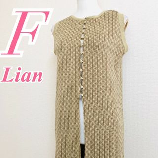 リアン(Lian)のリアン　ロングワンピース　F　ベージュ　ブラウン　総柄　ニット　アクリル　綿(ロングワンピース/マキシワンピース)