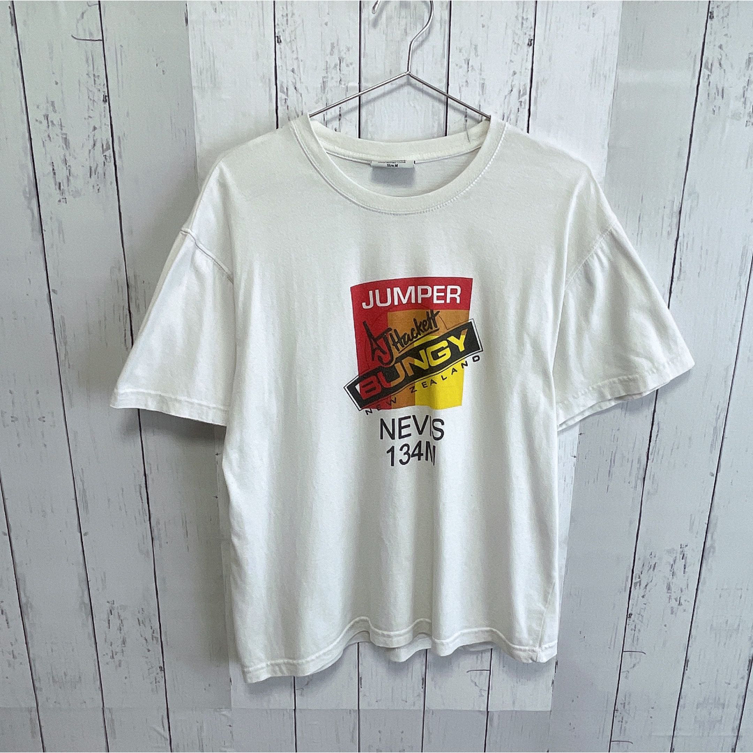 USA古着　Tシャツ　Mサイズ　ホワイト　白　プリント　ロゴ　バンジー　コットン レディースのトップス(Tシャツ(半袖/袖なし))の商品写真