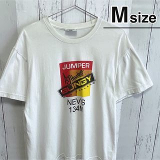 USA古着　Tシャツ　Mサイズ　ホワイト　白　プリント　ロゴ　バンジー　コットン(Tシャツ(半袖/袖なし))