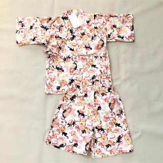 130cm  黒猫柄マリ柄女の子甚平　新品(和服/着物)