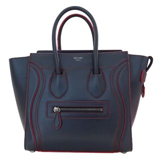 セリーヌ(celine)のセリーヌ CELINE バッグ レディース ブランド ハンドバッグ レザー ラゲージ マイクロショッパー  ネイビー レッド シルバー金具 手提げ 大きめ【中古】(ハンドバッグ)