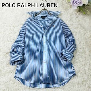 POLO RALPH LAUREN - 美品 ポロラルフローレン ストライプシャツ ブラウス ポニー刺繍 US4 青