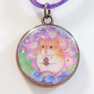 ハムちゃん♥紫陽花柄かわいいレジンネックレス　　　ハムスター　　　ネックレス