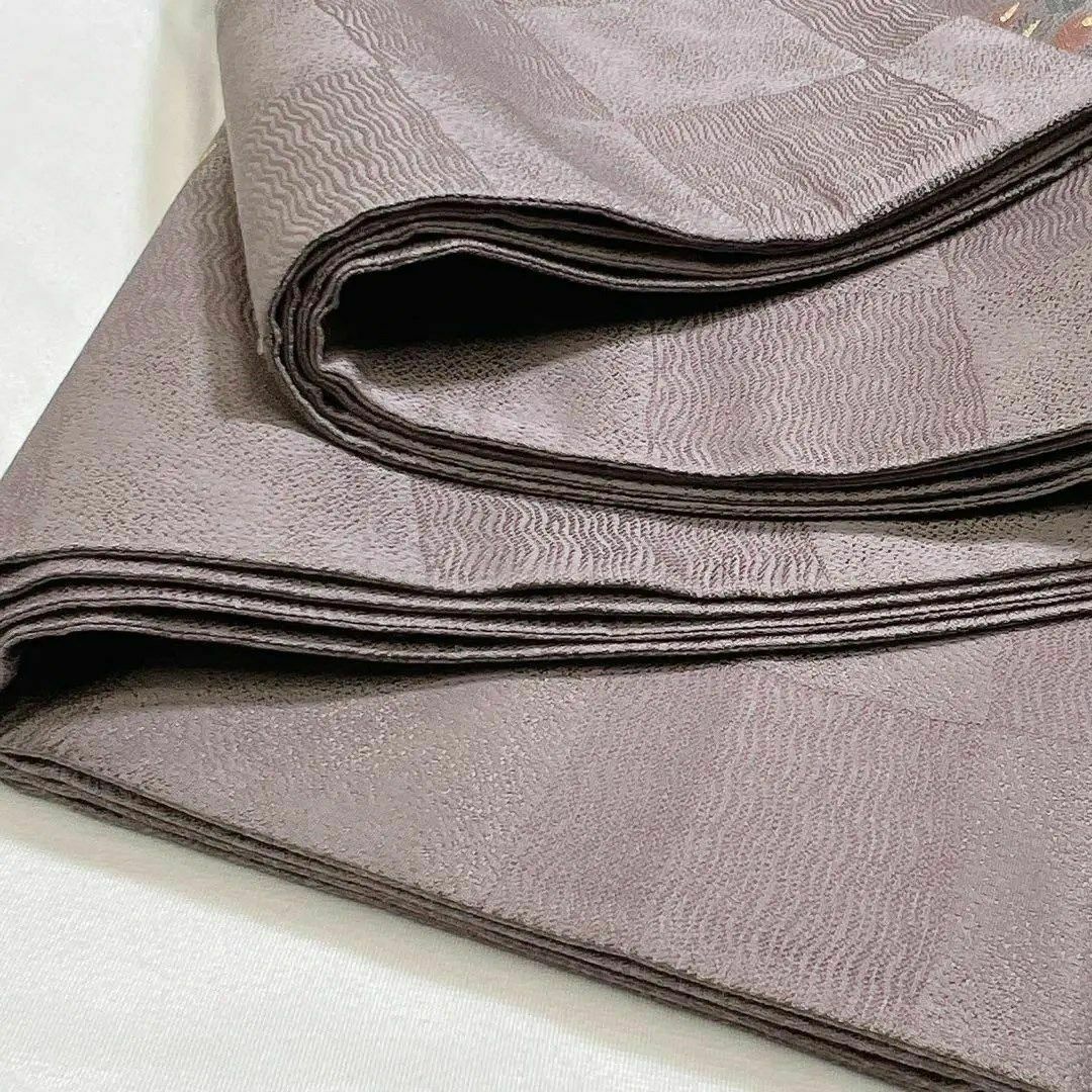 マス目模様に抽象柄　袋帯　薄紫地　着物　114w レディースの水着/浴衣(着物)の商品写真