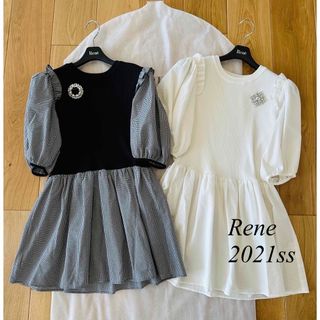 ルネ(René)のRene♡ 2021年 ニット×ギンガムトップス  ブラック(カットソー(半袖/袖なし))