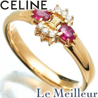 celine - セリーヌ CELINE ロゴ デザインリング ルビー 0.26ct ダイヤモンド 750 11号 新品仕上げ