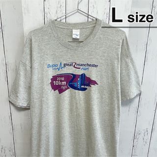 USA古着　Tシャツ　Lサイズ　グレー　プリント　ランニング　マラソン　コットン(Tシャツ/カットソー(半袖/袖なし))