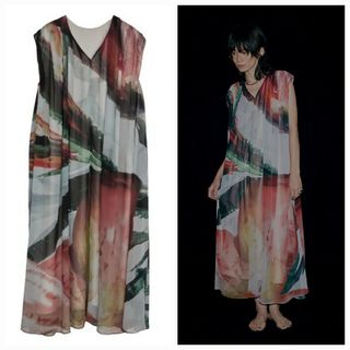 アメリヴィンテージ(Ameri VINTAGE)のAmeriVINTAGE 2WAY ART PRINT SHEER DRESS(ロングワンピース/マキシワンピース)