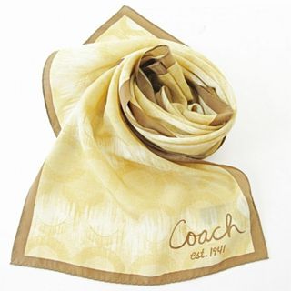 COACH - コーチ 美品 ロング シルク スカーフ オプアート シグネチャー ロゴ ベージュ