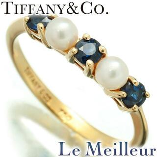 ティファニー(Tiffany & Co.)のティファニー 立爪リング 指輪 真珠 3.2mm サファイア 750 9号 TIFFANY&Co.  中古 プレラブド 返品OK(リング(指輪))