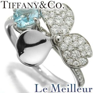 ティファニー(Tiffany & Co.)のティファニー ペーパーフラワー ダイヤモンドアクアマリンリング 指輪 アクアマリン ダイヤモンド PT950 11号 TIFFANY&Co.  中古 プレラブド 返品OK(リング(指輪))