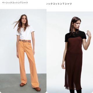 ザラ(ZARA)の2021SS ZARA ベーシックコットンTシャツ　黒S&白XS　セット(Tシャツ(半袖/袖なし))