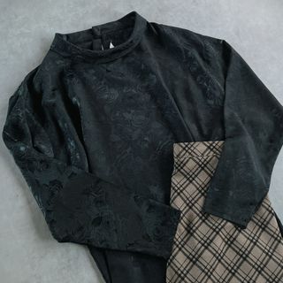 グリモワール(Grimoire)のused レトロ 黒 透かし模様 トップス 古着 ヴィンテージ vintage(カットソー(長袖/七分))