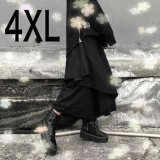 はかまパンツ　4XL 黒　アシンメトリー　レイヤード風　重ね着調　ユニセックス (その他)