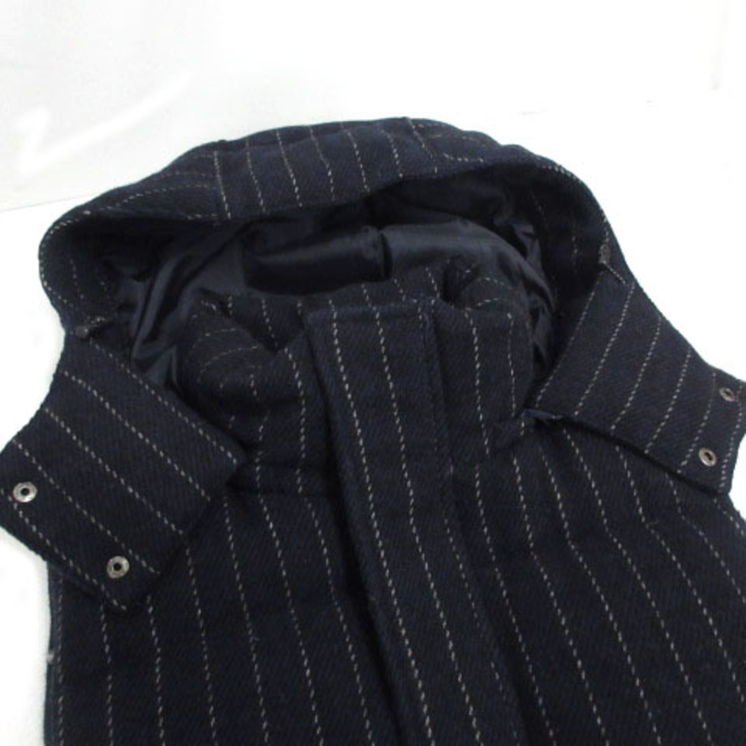 INHERIT ダウンベスト フード 起毛 ドットストライプ 紺 青 グレー M メンズのジャケット/アウター(ダウンベスト)の商品写真