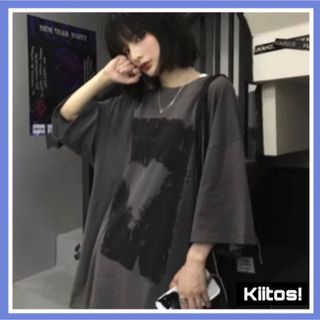 ダークグレー  ハート ユニセックス パンク ロック 半袖 Tシャツ 男女兼用(Tシャツ(半袖/袖なし))