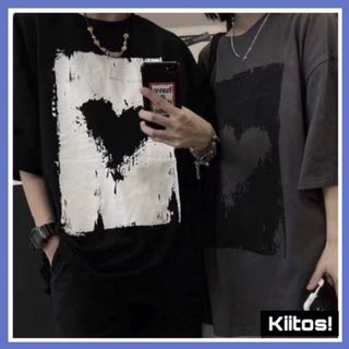 新品 ブラック ハート ユニセックス パンク ロック 半袖 Tシャツ 男女兼用(Tシャツ(半袖/袖なし))