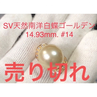 SV天然南洋白蝶ゴールデン真珠リング　14.93mm #14(リング(指輪))