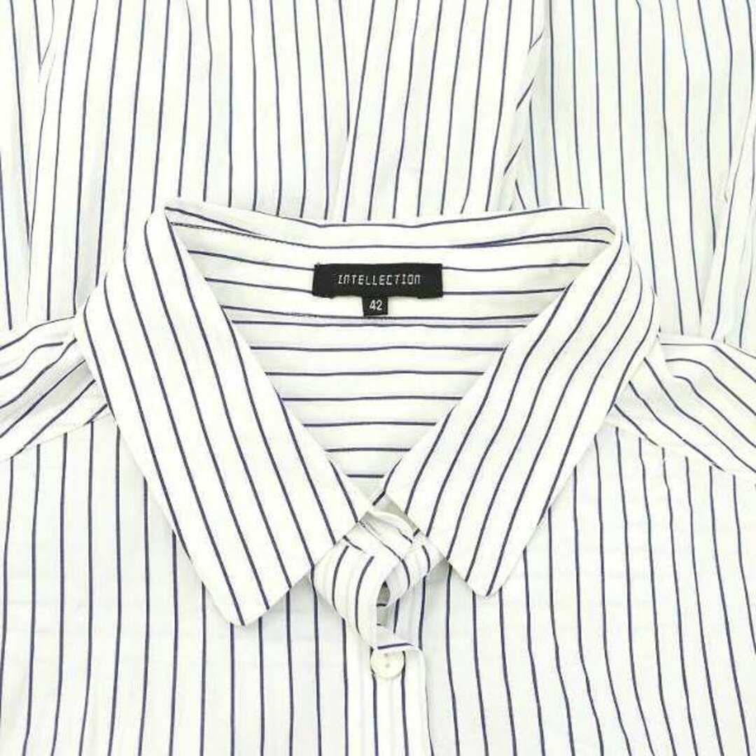 インテレクション 【洗える】ジャカードストライプシャツ羽織 42 L 白 紺 レディースのトップス(シャツ/ブラウス(長袖/七分))の商品写真