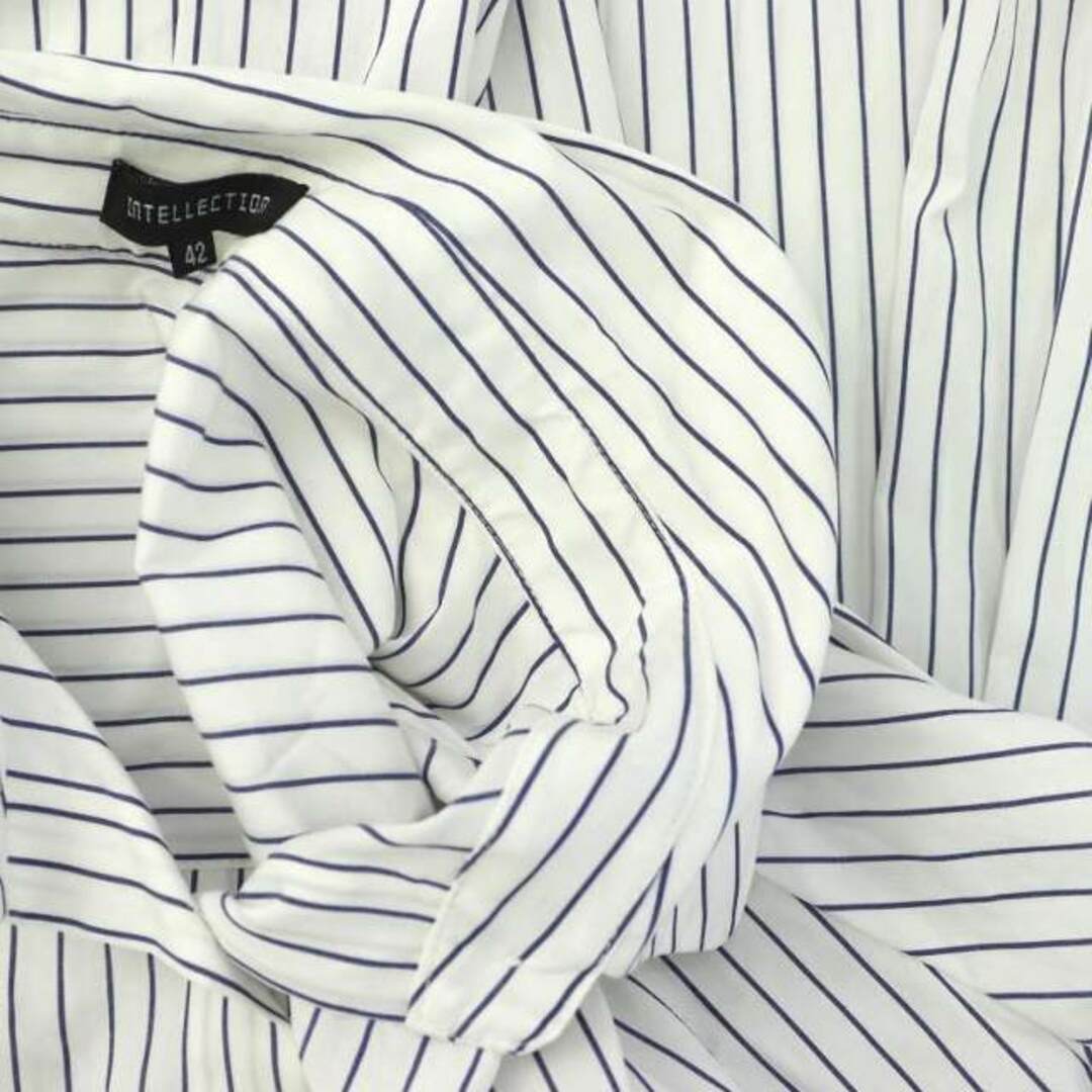 インテレクション 【洗える】ジャカードストライプシャツ羽織 42 L 白 紺 レディースのトップス(シャツ/ブラウス(長袖/七分))の商品写真