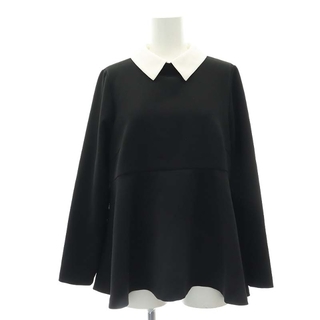 エムプルミエ(M-premier)のエムプルミエ 近年モデル 襟付きペプラムブラウス 長袖 34 XS 黒 白(シャツ/ブラウス(長袖/七分))