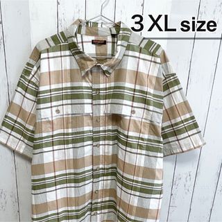 シャツ(shirts)のUSA古着　半袖シャツ　チェック柄　グリーン　ホワイト　ブラウン　オーバーサイズ(シャツ)