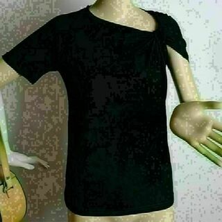 オシャレ！ショルダーノットデザインTシャツ♪黒　カットソー 半袖 インポート S(Tシャツ(半袖/袖なし))