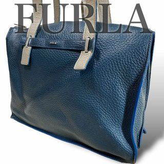 Furla - 上質　フルラ　トートバッグ　ビジネス　A4サイズ収納可能　ブルー　肩掛け　本革