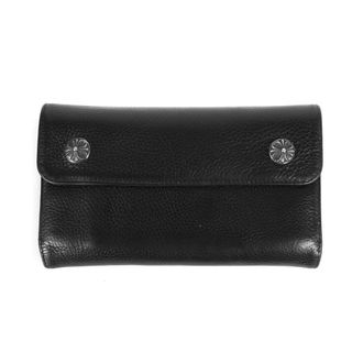 クロムハーツ(Chrome Hearts)のCHROME HEARTS クロムハーツ クロスボタン ウェーブ ヘビーレザー ロングウォレット / 長財布 WAVE WALLET CROSS BUTTON ブラック 黒 アクセサリー ブランド【メンズ】【中古】(長財布)