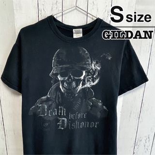 MUSIC TEE - USA古着　GILDAN　Tシャツ　S　ブラック　バンド　ドクロ　スカル　ロック