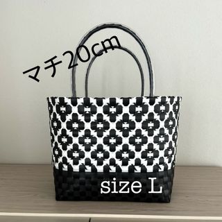 プラカゴ　モノトーン　花柄　サイズL  ショッピングバッグ　マチ広め20cm(バッグ)