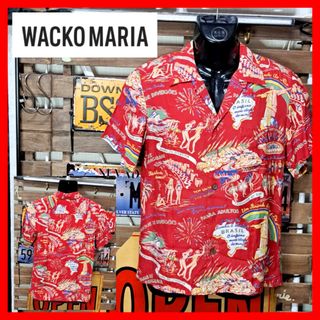 ワコマリア(WACKO MARIA)のレーヨン100 ワコマリア　総柄　マリア　半袖シャツ　アロハシャツ　Ｍ　レッド(シャツ)