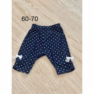 ベビー　パンツ　スパッツ　ドット　リボン　女の子　紺色　60-70 (パンツ)