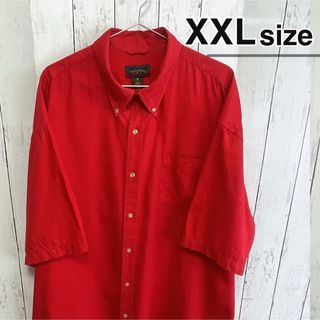 シャツ(shirts)のUSA古着　半袖シャツ　ドレスシャツ　XXLサイズ　無地　レッド　赤　コットン(シャツ)