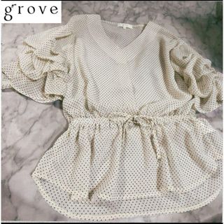 グローブ(grove)のgrove シフォンブラウス ドット柄 シャーリング袖 ボリューム袖(シャツ/ブラウス(長袖/七分))