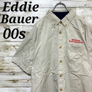 エディーバウアー(Eddie Bauer)の【w400】USA古着エディーバウアー00sボタンダウン半袖シャツ企業刺繍ロゴ(シャツ)