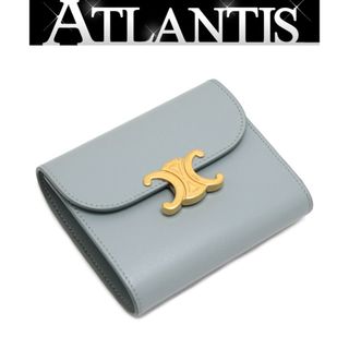 セリーヌ CELINE トリオンフ 三つ折りコンパクト財布 カーフレザー G金具 ライトブルー 【65368】