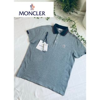 グレーM【タグ有【極美品【MONCLER】モンクレール 半袖鹿の子ポロシャツ