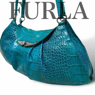 フルラ(Furla)のフルラ　トートバッグ　クロコ型押し　エメラルドグリーン　レザー　本革　レディース(トートバッグ)