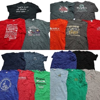古着卸 まとめ売り カラーmix プリント 半袖Tシャツ 18枚セット (メンズ 2XL ) ワンポイントロゴ 英字ロゴ 無地 レッド オレンジ MT1476(その他)