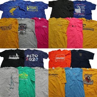 古着卸 まとめ売り カラーmix プリント 半袖Tシャツ 20枚セット (メンズ 2XL )  英文字プリント カジュアル 丸首 イエロー MT1589(その他)